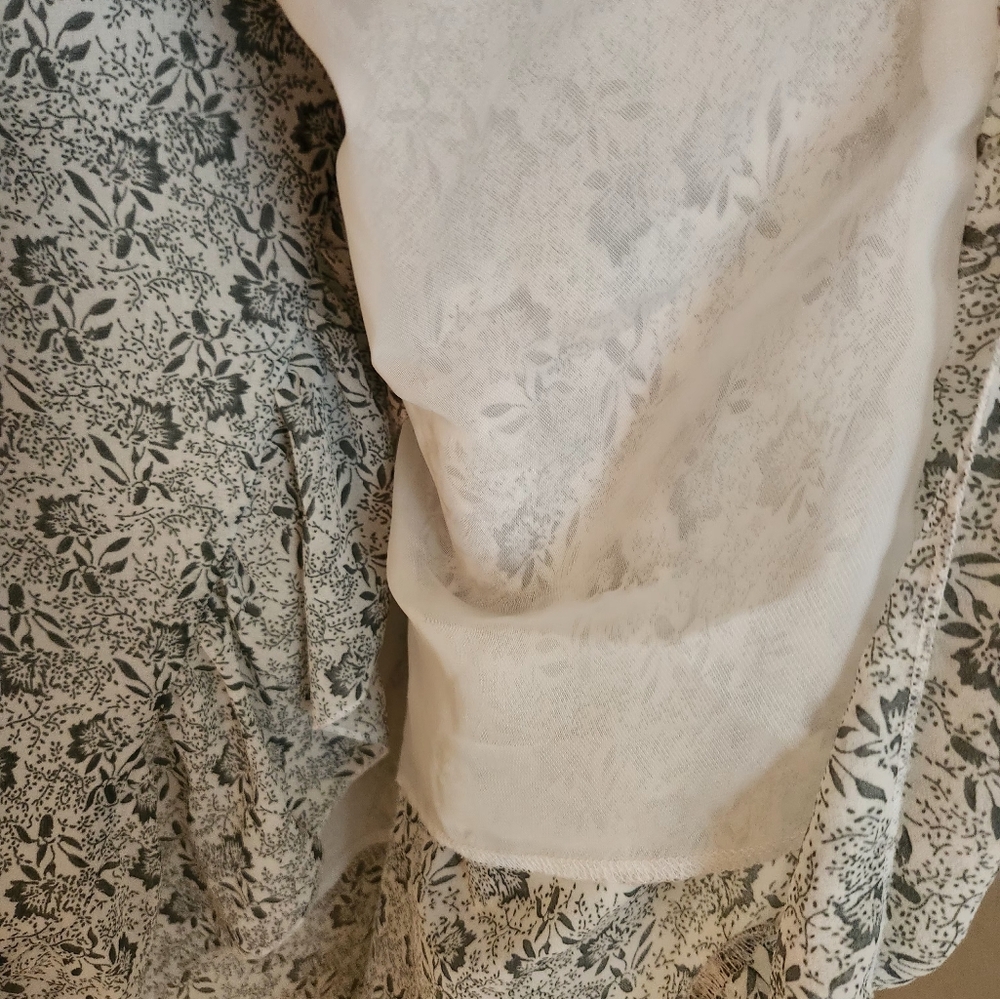Prairie Floral Ruffley Wrap Skirt in Green Flowers On White - Picture 4 of 7